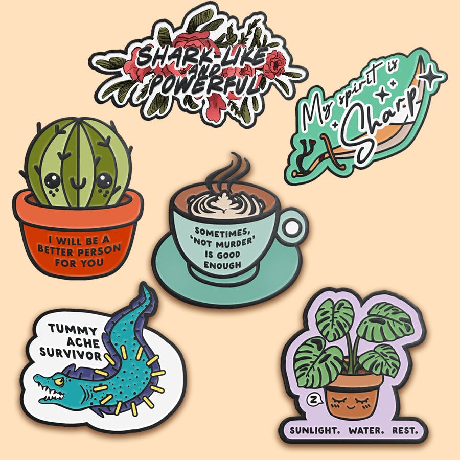 Six Enamel Pins (Plus Sticker Sheet)
