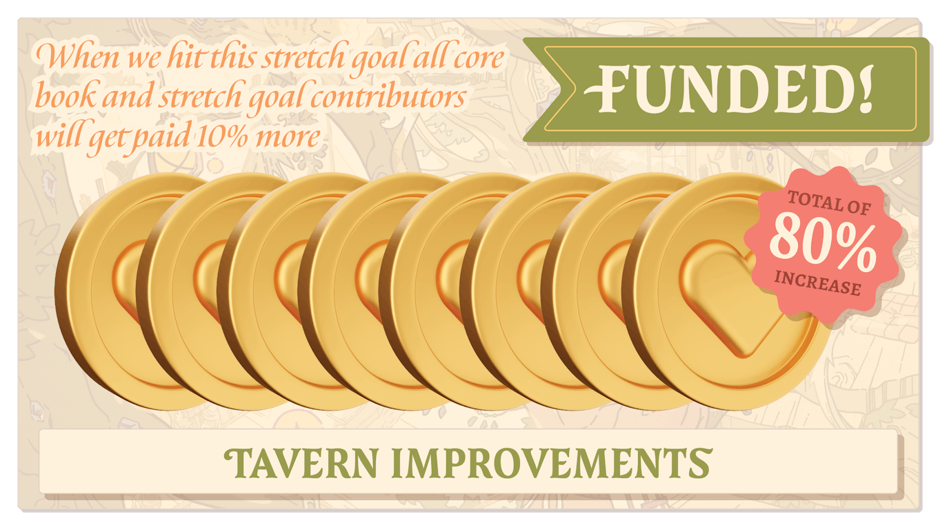 Tavern Improvements (80%). When we hit this stretch goal all core book and stretch goal contributors will get paid 10% more.