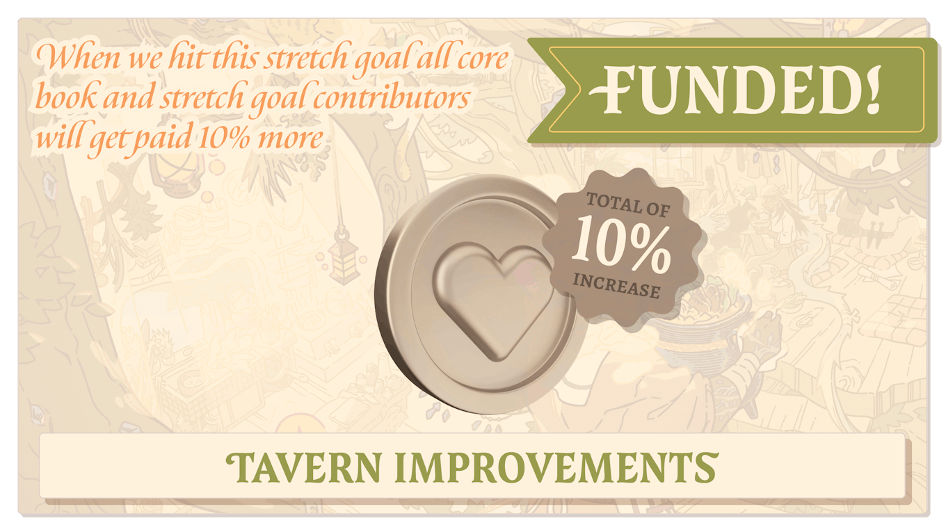 Tavern Improvements (10%). When we hit this stretch goal all core book and stretch goal contributors will get paid 10% more.