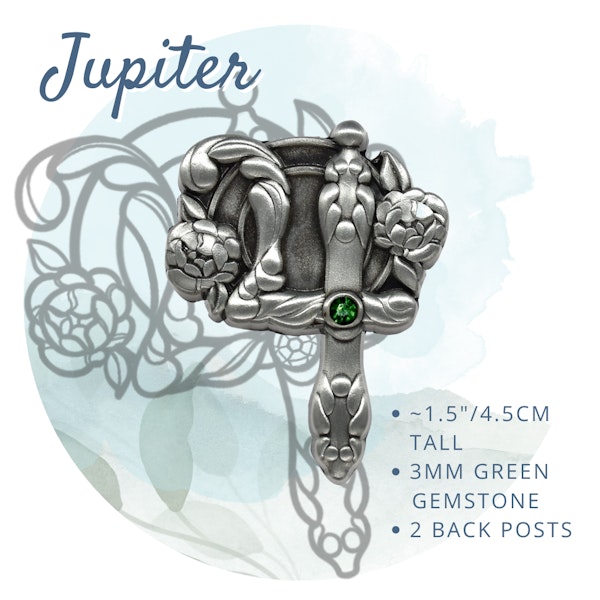 Jupiter Pin ~1.5"/4.5cm tall, 3mm dark green gemstone, 2 back posts