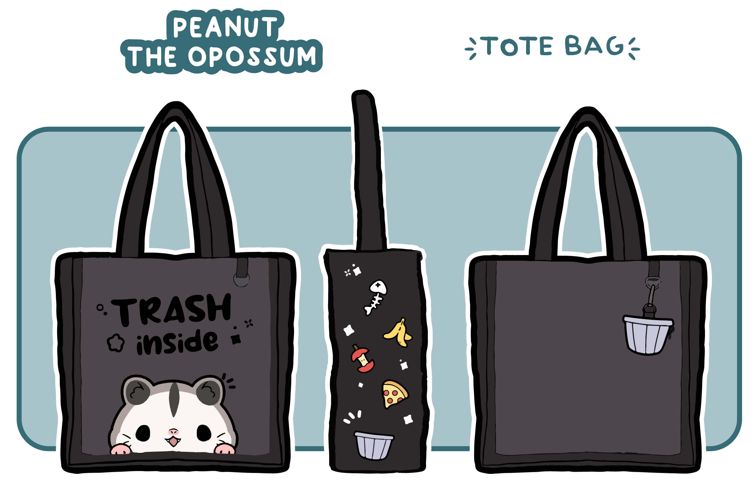 Peanut the Opossum Tote Bag | Warm Gray