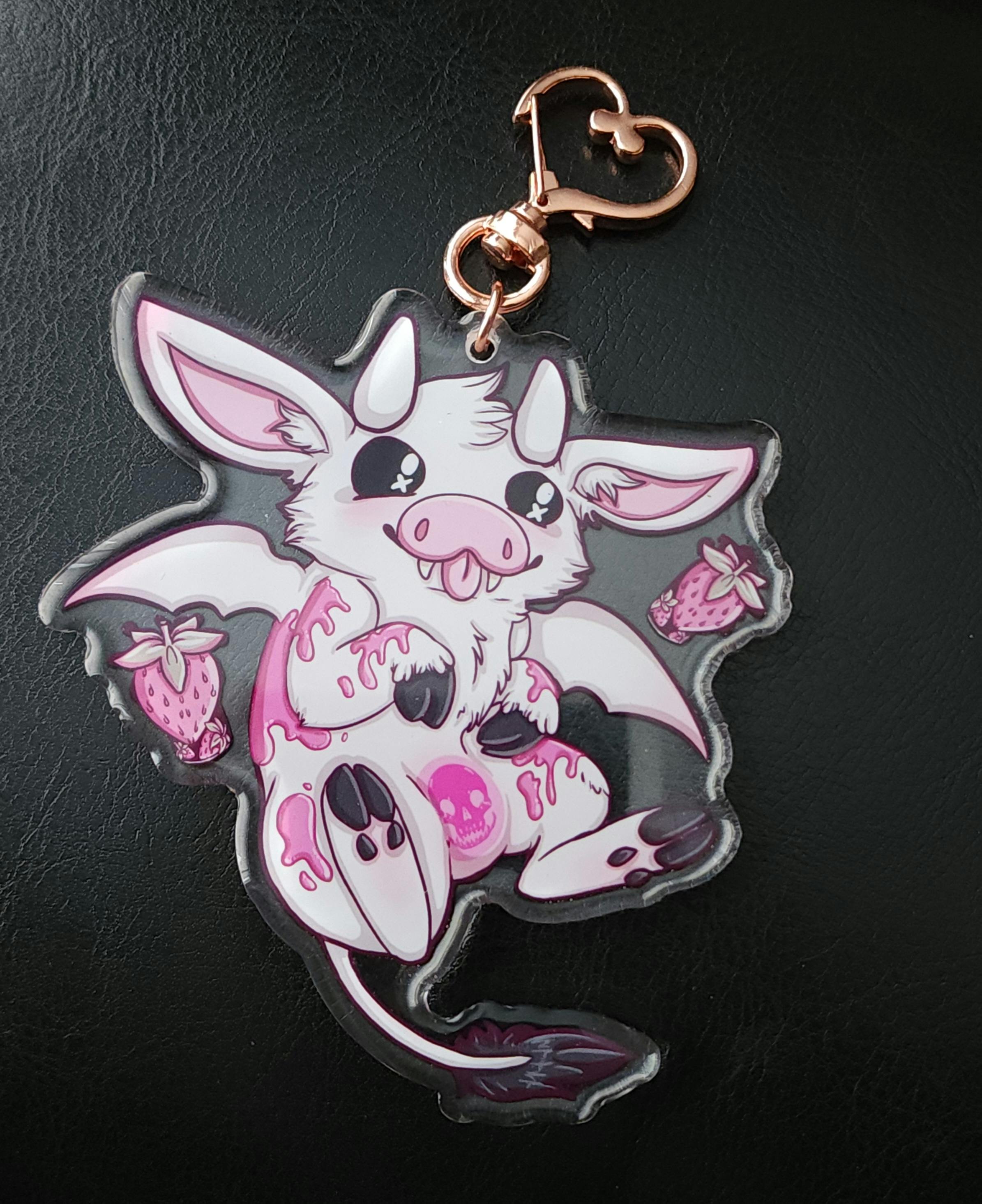 Vampire Strawberry cow keychain double sided 