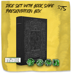 Exclusive Dice Set with Book Safe Presentation Box that Doubles As a Dice Tray