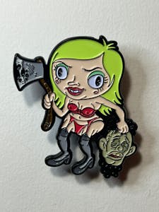 Cartoon Creepies Green Haired Girl w/ Ax 2" Soft Enamel pin