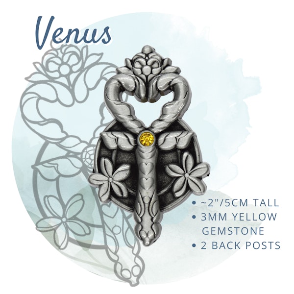 Venus Pin ~2"/ 5cm tall, 3mm yellow gemstone, 2 back posts