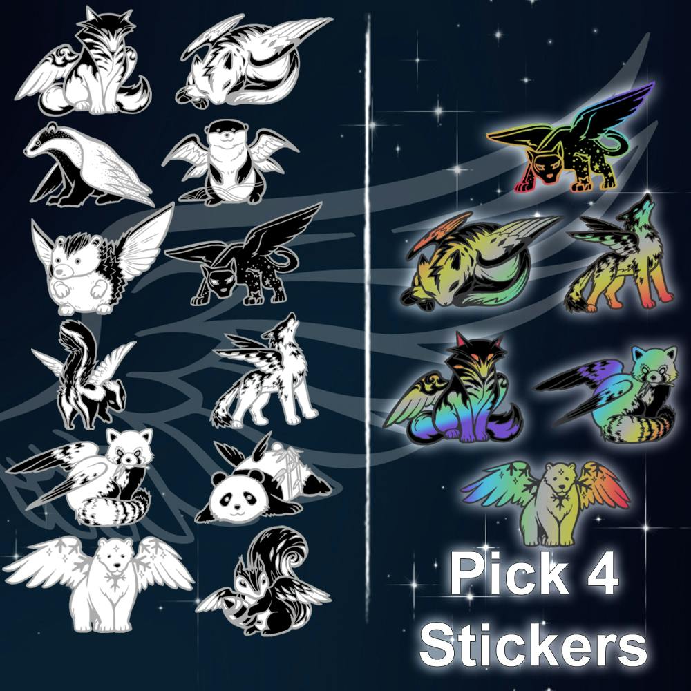 ALL Twelve (12) B&W Hard Enamel Pins + 4 Unlocked Hologram Stickers