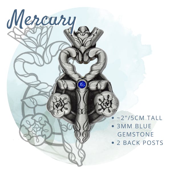 Mercury Pin ~2"/5cm tall, 3mm blue gemstone, 2 back posts