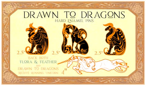Drawn to Dragons Anthology Enamel Pins - Griffins, Dragons, Unicorns, Oh My!