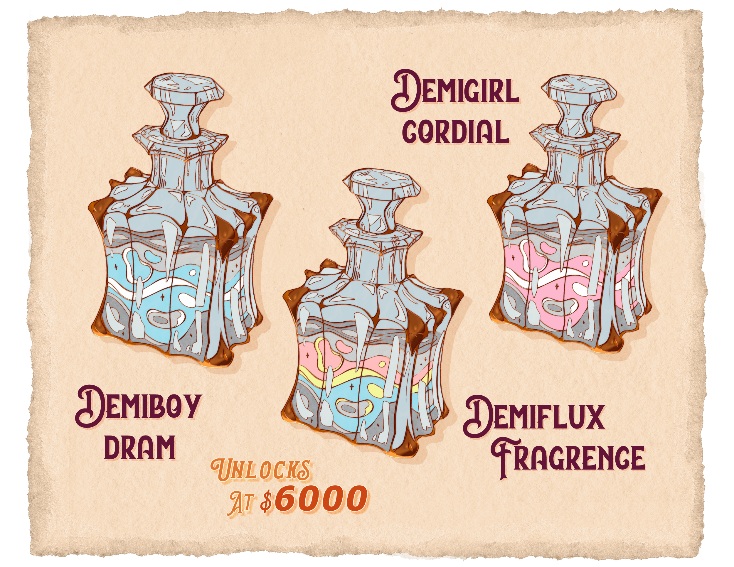 🩷 Demigirl Cordial, Demiboy Dram, Demiflux Fragrance 💙