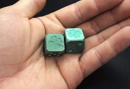 Titanium Shamrock 4 leaf clover dice, weathered finish