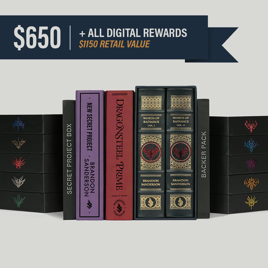 Signed Words of Radiance Leatherbound + 10 Radiant Packs + 1 Backer Pack + Books