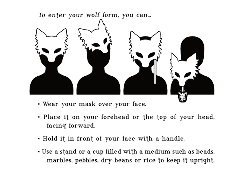 A screenshot of suggestions on how to wear a mask to enter your Wolf Form.