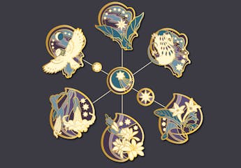 Animalia, Flora & Stellae: Full set of 9 pins