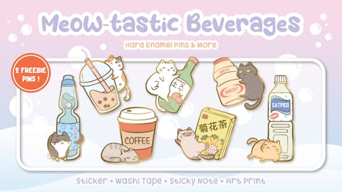 Meow-tastic Beverages: Hard Enamel Pins & More