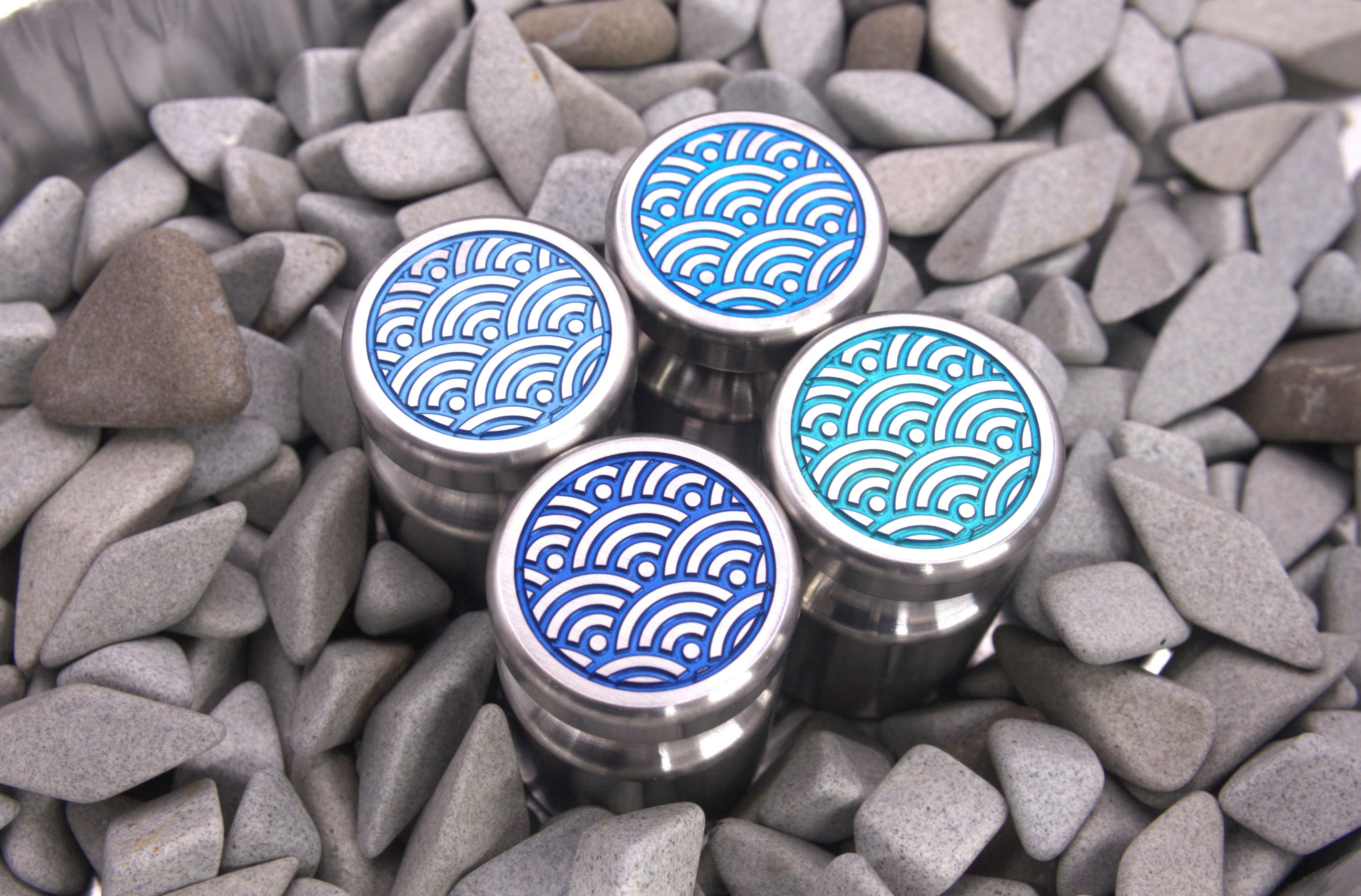 1" Magnets, Seigaiha. Blue Sea and Waves.