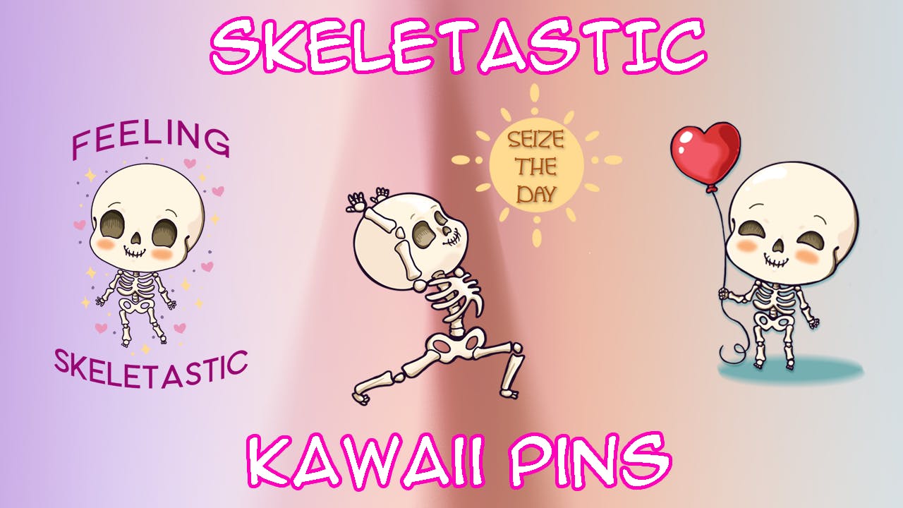 Skeletastic - Kawaii skeleton wood pins