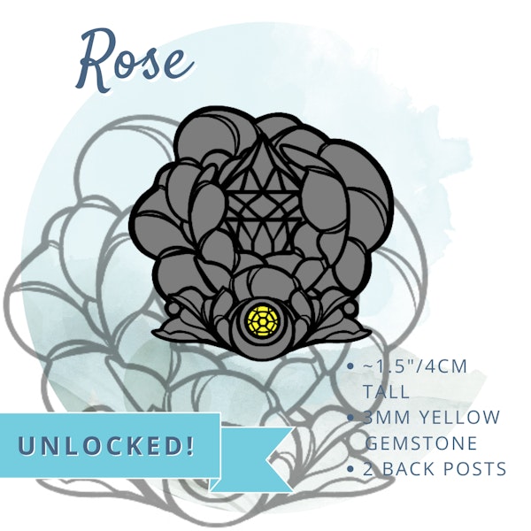Rose Pin ~1.5"/4cm tall, 3mm yellow gemstone, 2 back posts