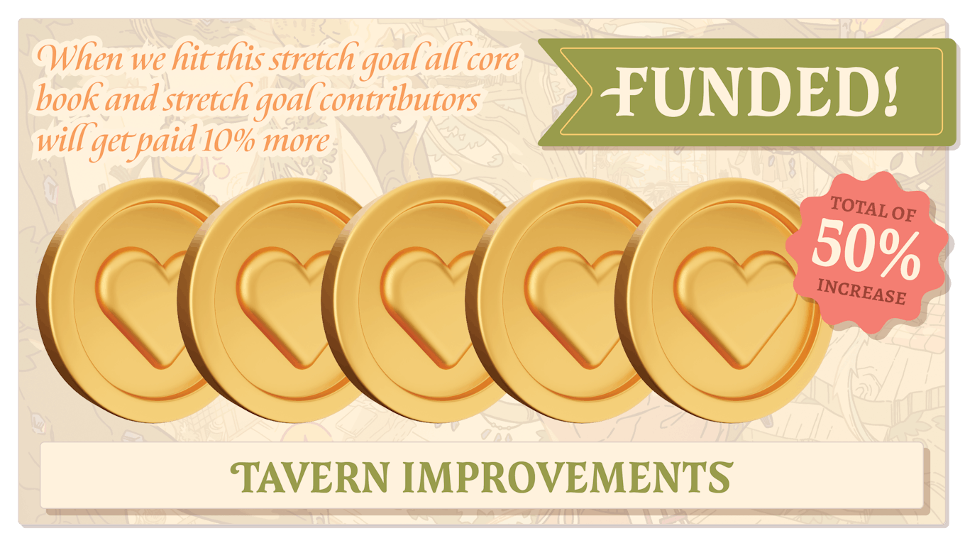 Tavern Improvements (50%). When we hit this stretch goal all core book and stretch goal contributors will get paid 10% more.