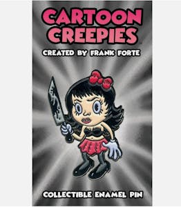Cartoon Creepies Molly with a Knife 1.75" Soft Enamel pin designed Frank Forte