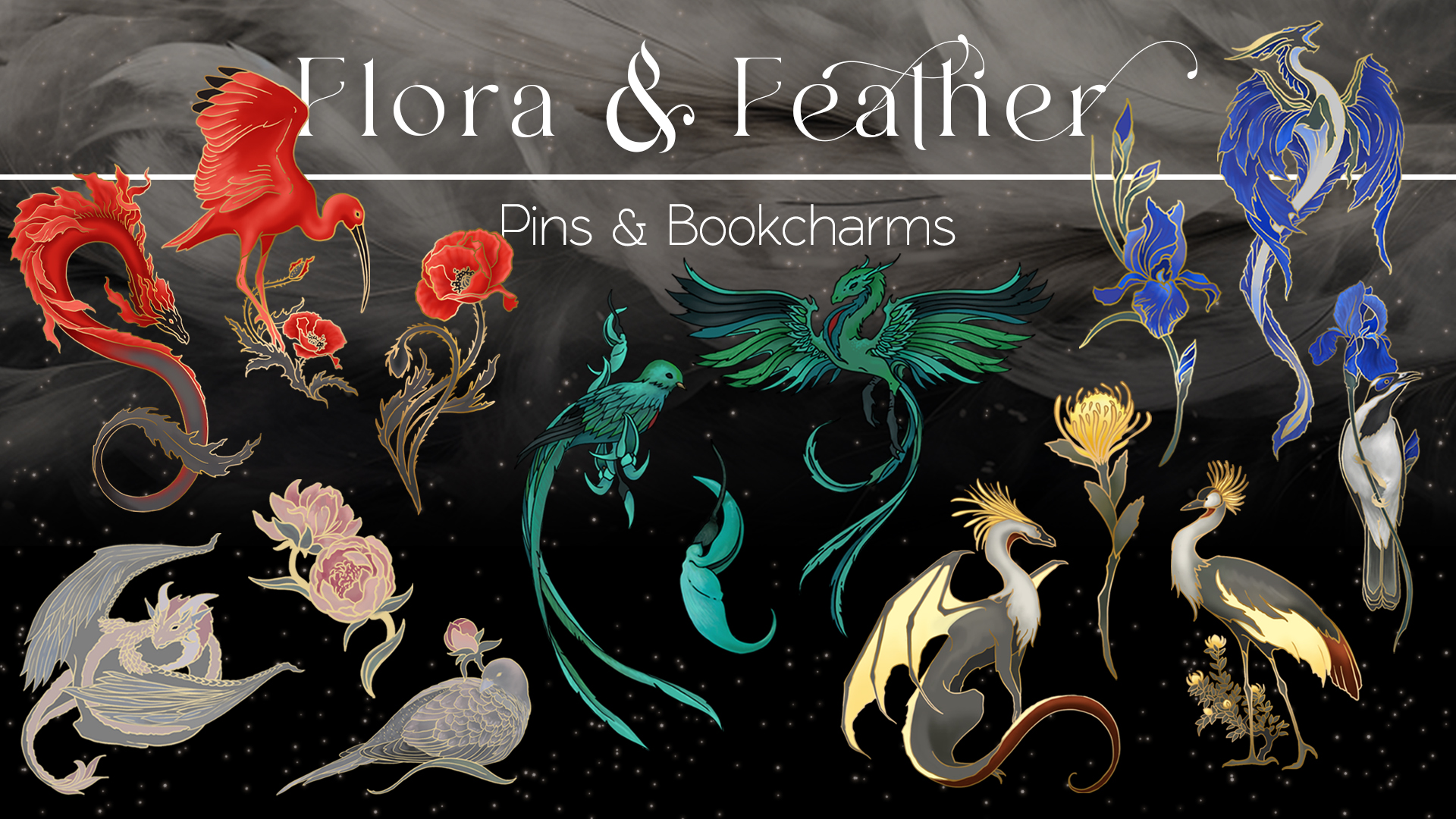 Flora & Feather & Dragon - Enamel Pins & Bookcharms - BackerKit