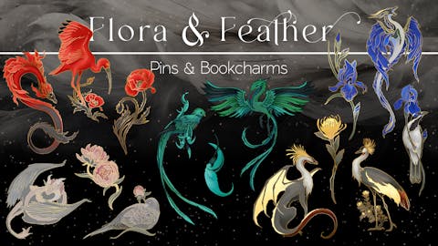 Flora & Feather & Dragon - Enamel Pins & Bookcharms