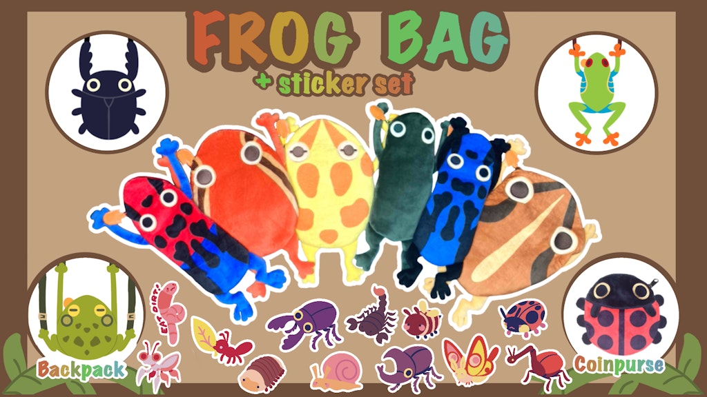 Frog Bag collection + bug stickers