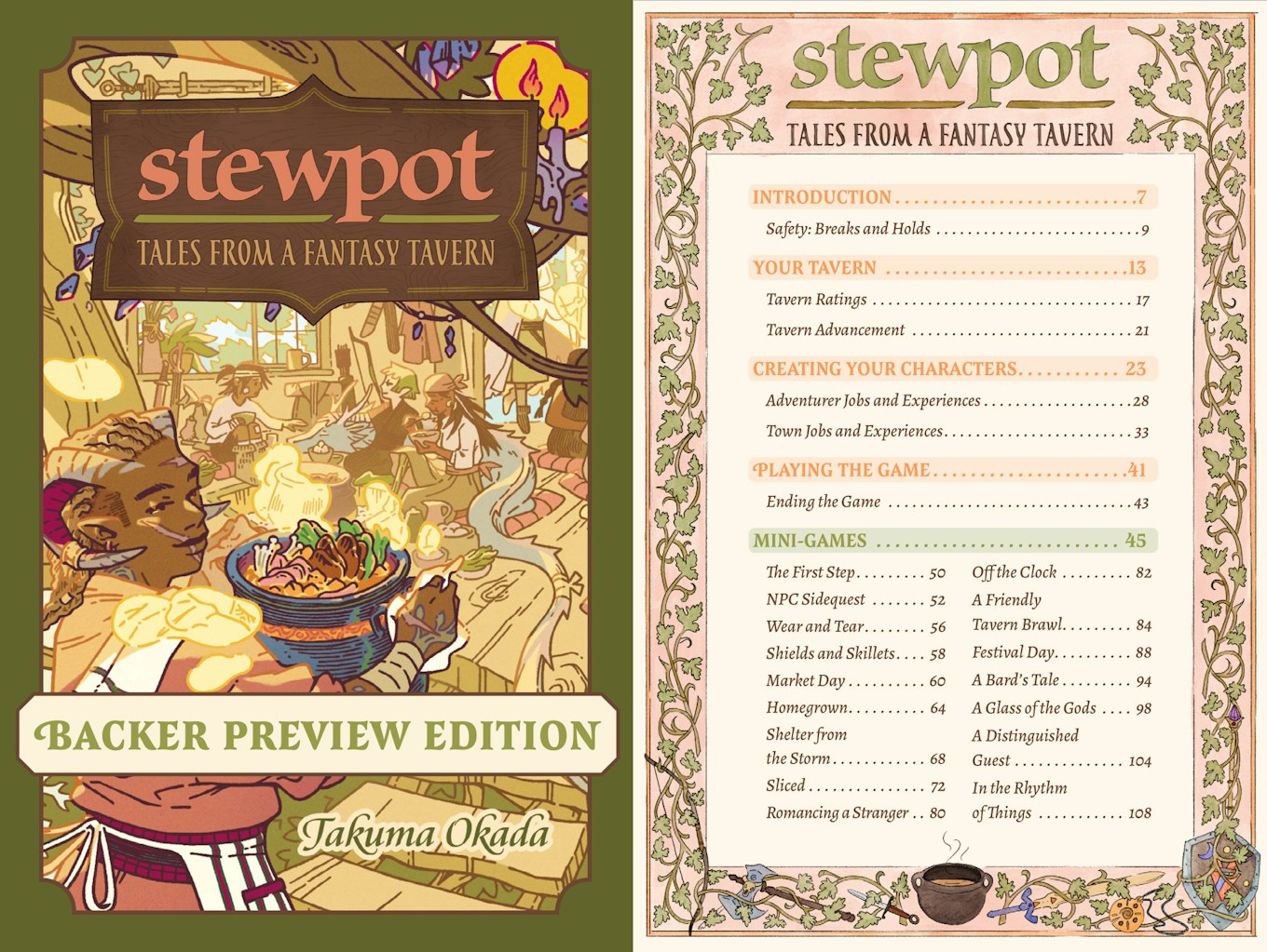 The cover for the Backer Preview Edition of Stewpot, plus the table of contents