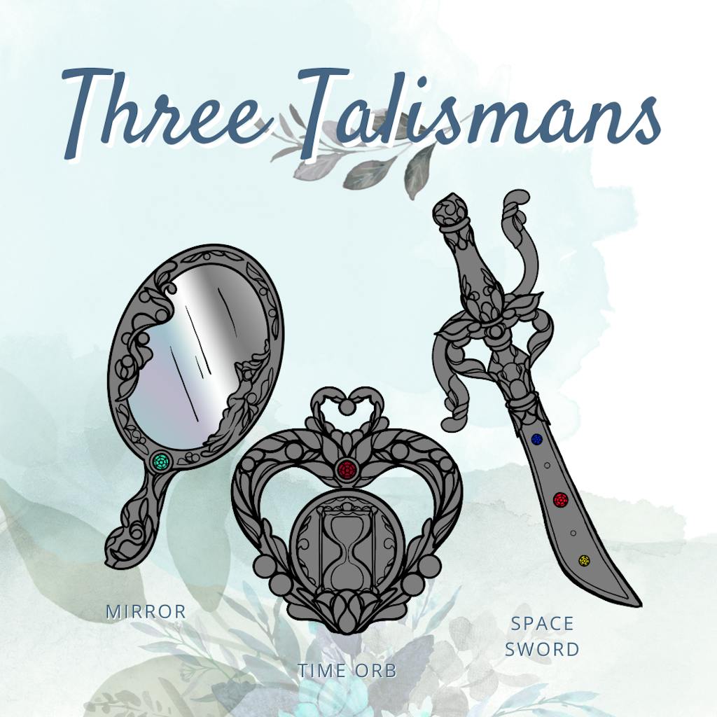 Three new designs based on a mirror, heart shaped orb with an hour glass, and a sword