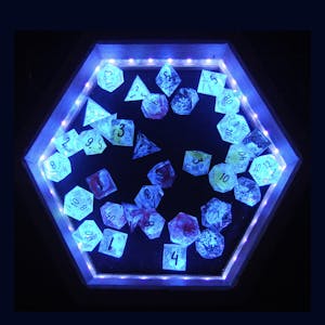 Handmade Hex Dice Tray with UV-LED inlay + dice