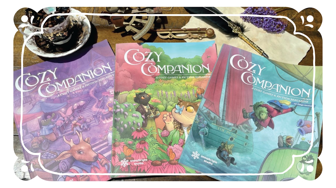 Three volumes of Cozy Companion on a table