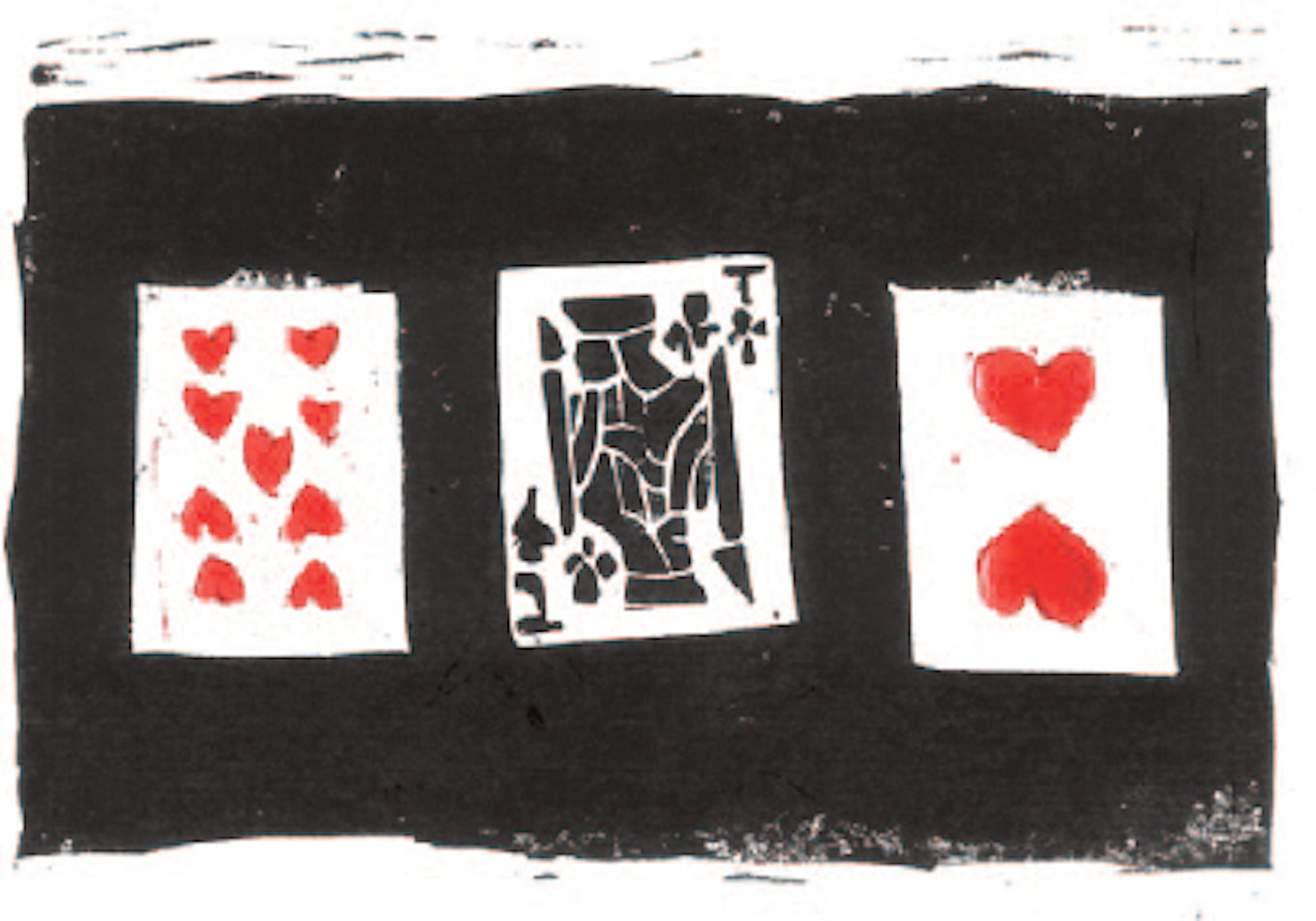 A spread of three cards: the 9 of hearts, Jack of clubs and 2 of hearts