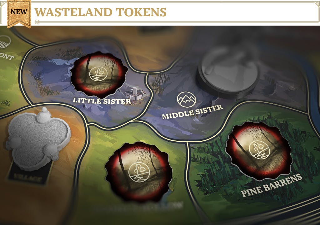 Image of wasteland tokens covering up spaces on the board map