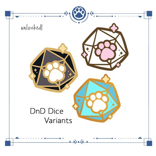 Variant Colorations of D20 Pin (one for each maker)
