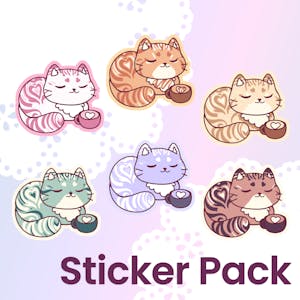 🎨 Coffee Cat Vinyl Sticker Pack (Pack of 6)