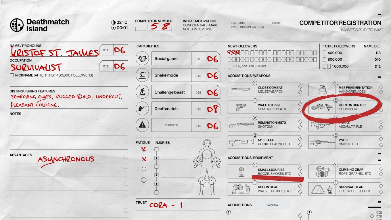 example filled in character sheet