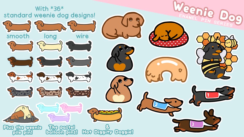 Weenie Dog Enamel Pin Series