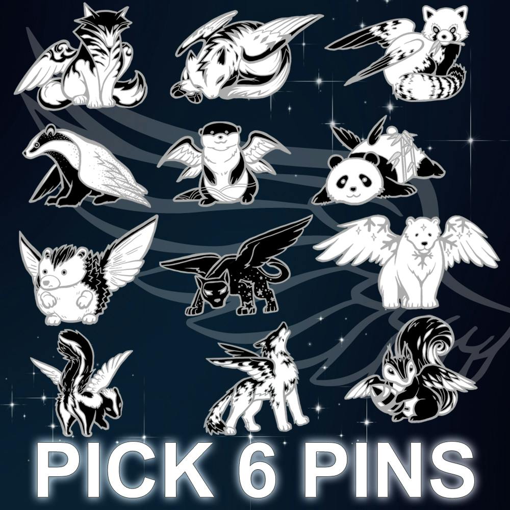 Six (6) B&W Hard Enamel Pins