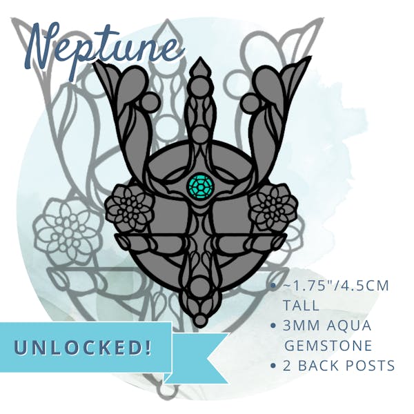 Neptune Pin ~1.75"/4.5cm tall, 3mm aqua gemstone, 2 back posts