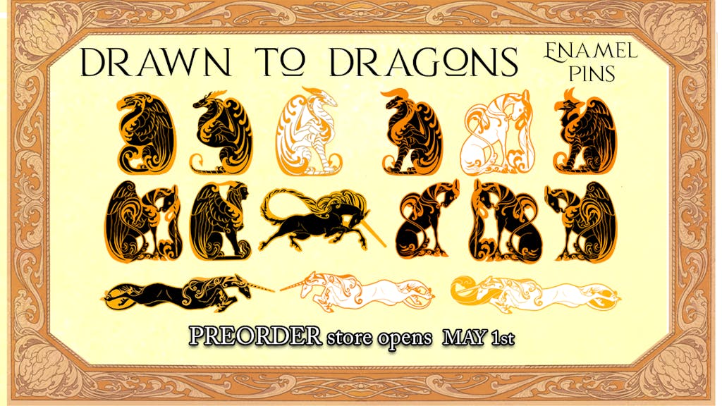 Drawn to Dragons Anthology Enamel Pins - Griffins, Dragons, Unicorns, Oh My!