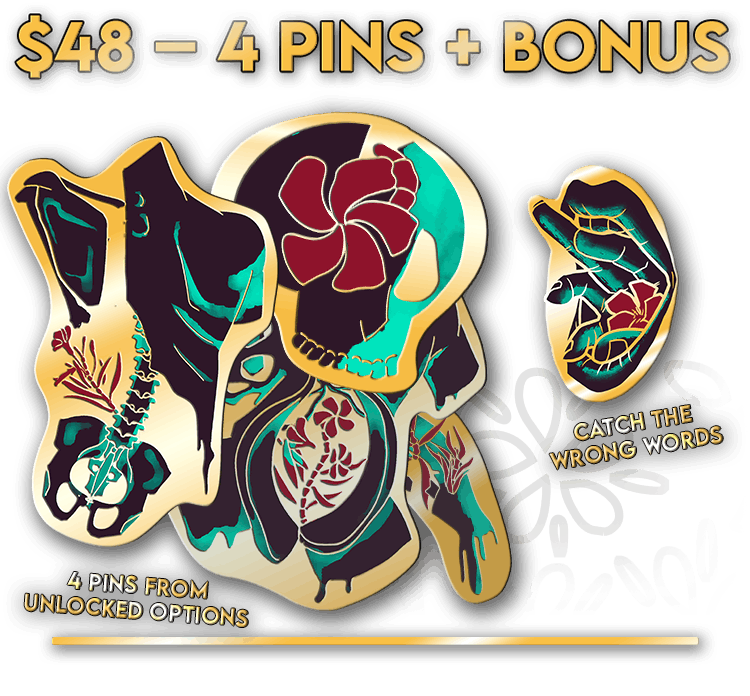 $48 - 4 Pins + Bonus: 4 pins from unlocked options, Catch The Wrong Words