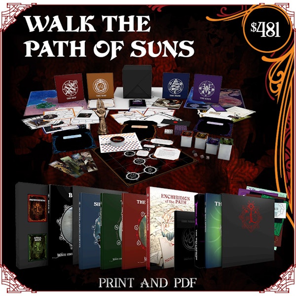 Walk the Path of Suns. The Black Cube plus six existing supplements, in print and PDF. Includes The Wellspring