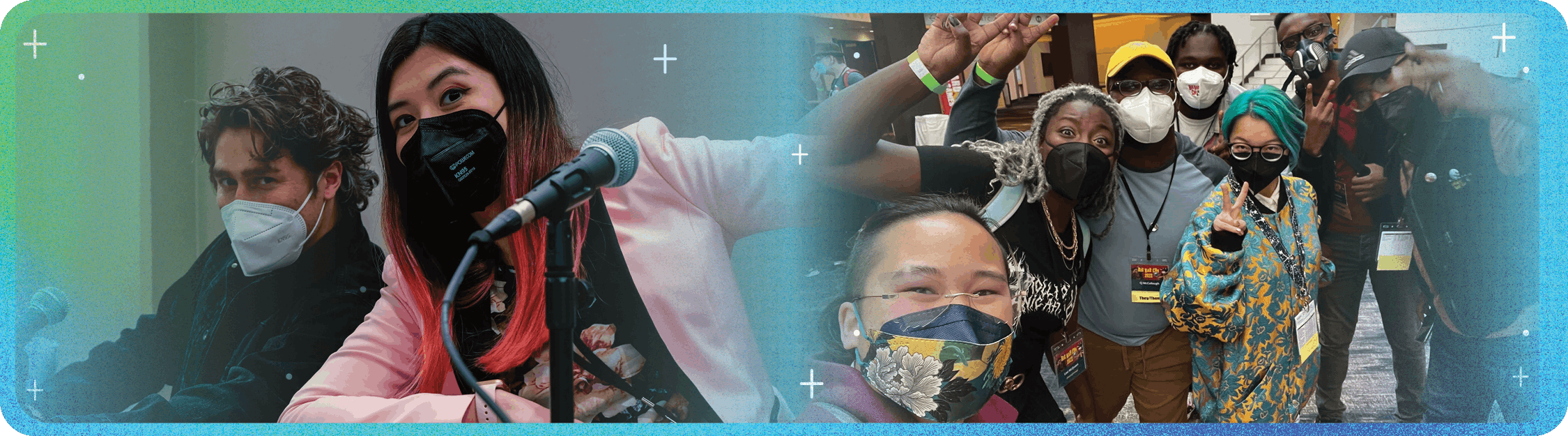 Image of big bad con attendees all wearing KN95 masks