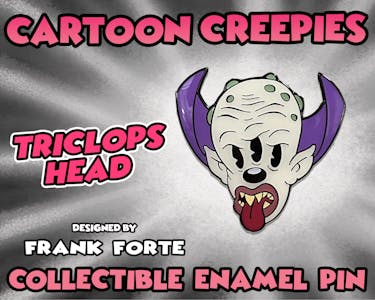 Cartoon Creepies Triclops Head 1.5" Soft Enamel pin designed Frank Forte