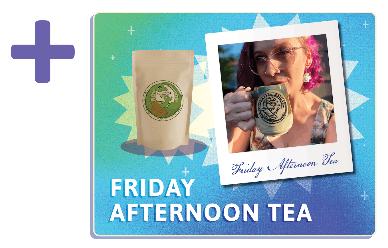 Image of Friday holding a mug of Friday Afternoon Tea