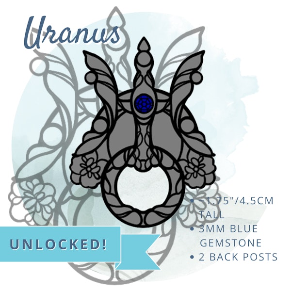 Uranus Pin ~1.75"/4.5cm tall, 3mm blue gemstone, 2 back posts