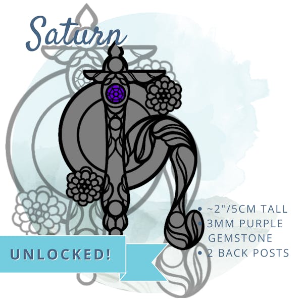 Saturn Pin ~2"/5cm tall, 3mm purple gemstone, 2 back posts