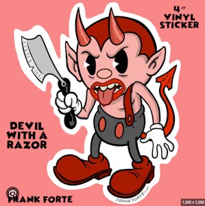 Cartoon Creepies Red Devil with a Razor Die Cut Sticker