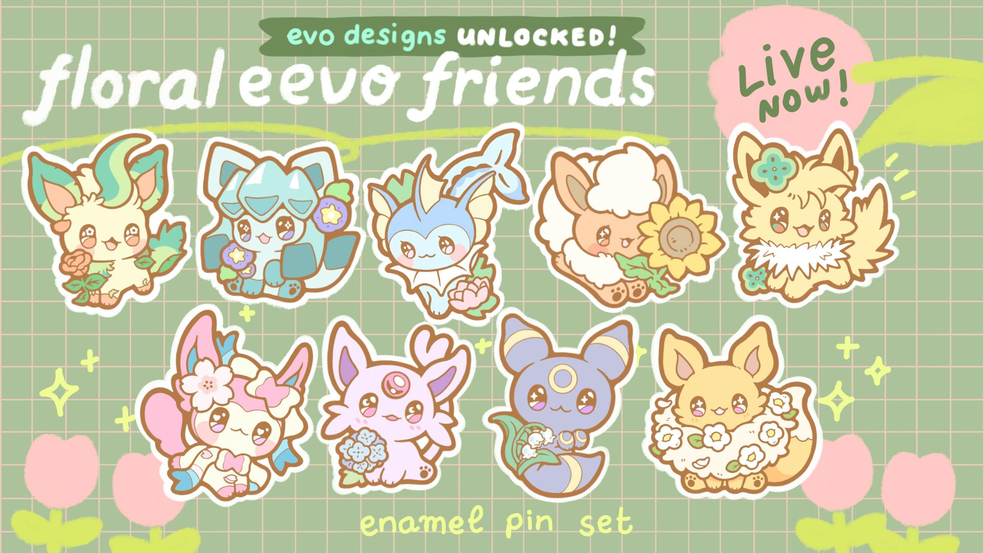 Floral Evo Friends - Hard enamel pins collection by Coco Glez