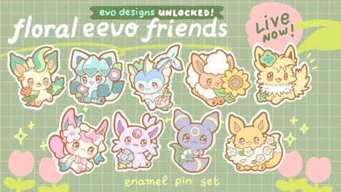 Floral Evo Friends - Hard enamel pins collection by Coco Glez
