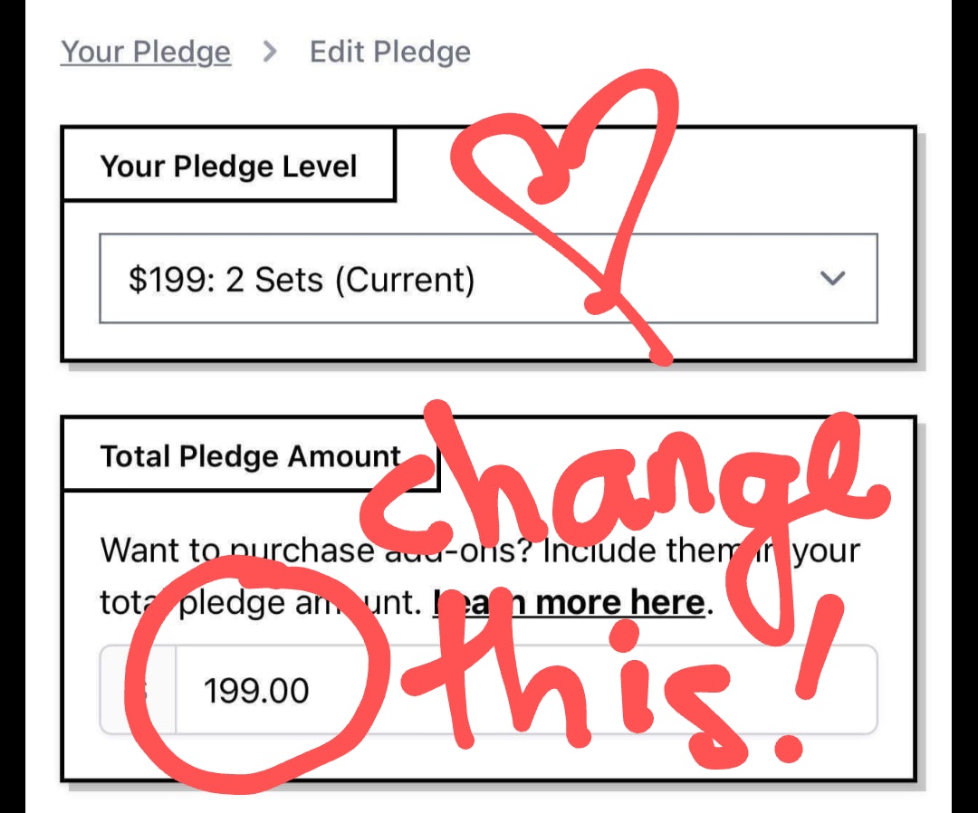 editing pledge amount image guide showing where to change the total pledge amount 